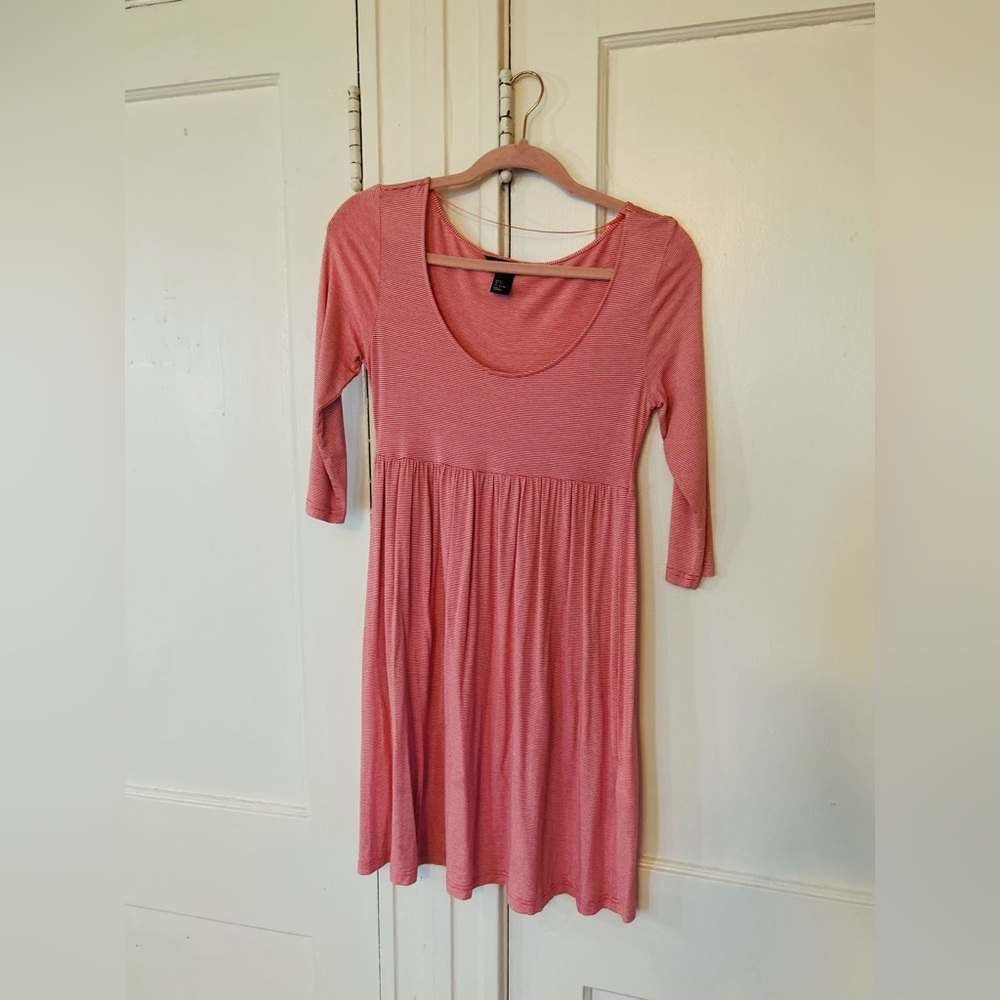 H&M cotton long sleeve baby doll dress, Pinkish-Red/White stripes, Size small